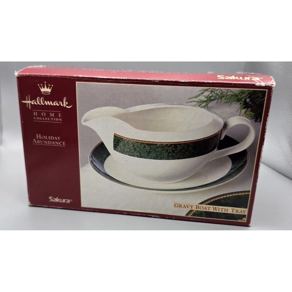 Hallmark Sakura Holiday Abundance Gravy Boat Tray Porcelain Original Box